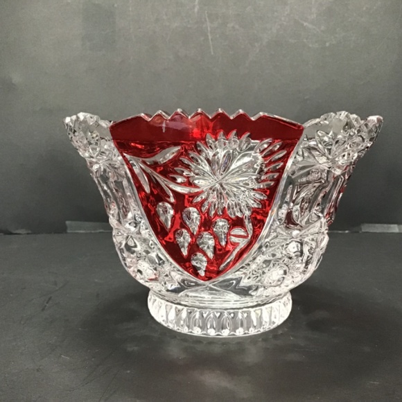 Vintage Anna Hutte Bleikristall Ruby Red & Clear Crystal Candy Bowl Dish - Picture 7 of 7